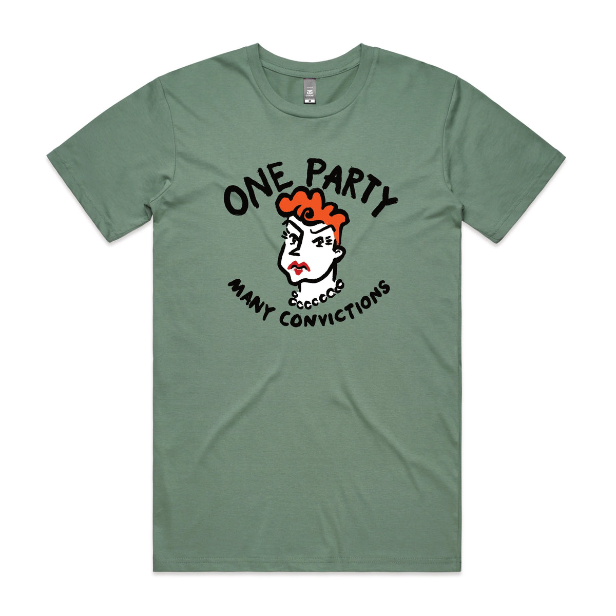 Sage unisex t-shirt with Many Convictions graphic by Lonely Kids Club