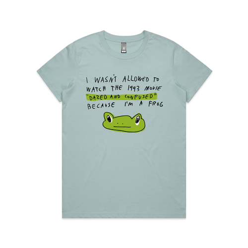 Dazed and Confused Frog Tee by Lonely Kids Club. All clothing from our T-shirts to our shorts and hoodies are ethically made, and printed packed and shipped from Sydney.