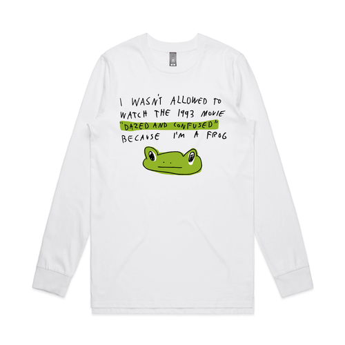 Dazed and Confused Frog Tee by Lonely Kids Club. All clothing from our T-shirts to our shorts and hoodies are ethically made, and printed packed and shipped from Sydney.