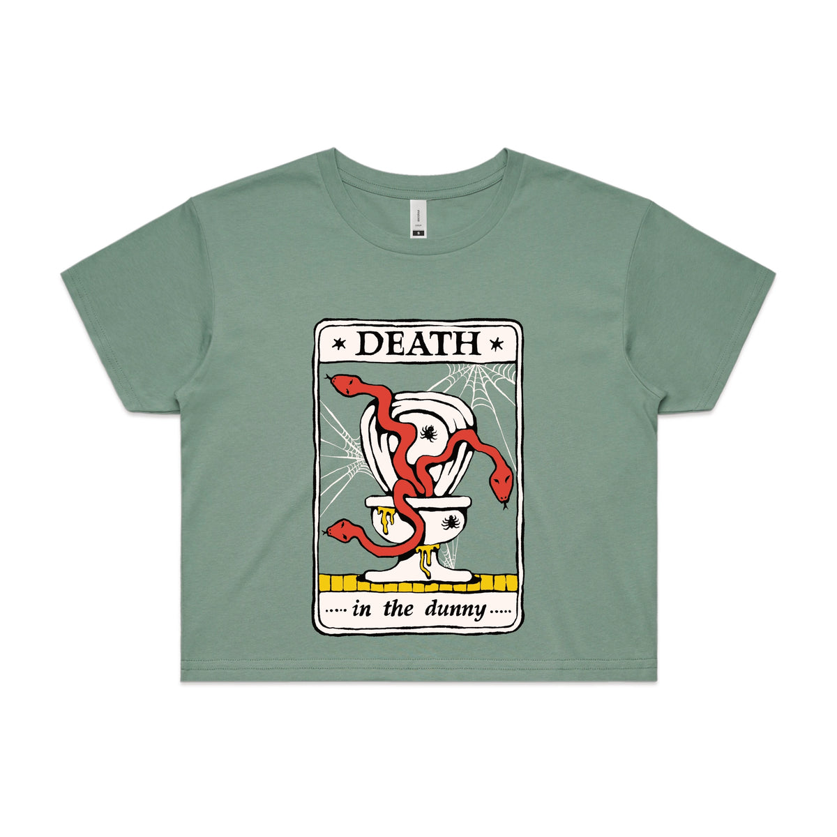 Sage crop top with Death Tarot graphic by Lonely Kids Club