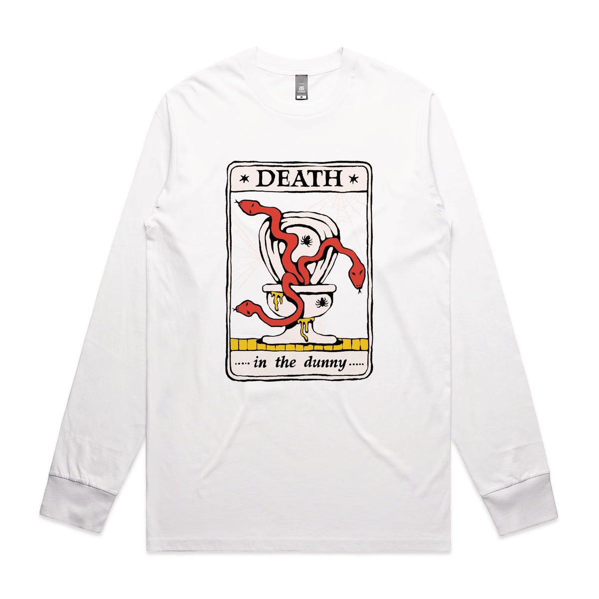 White long sleeve t-shirt with Death Tarot graphic by Lonely Kids Club