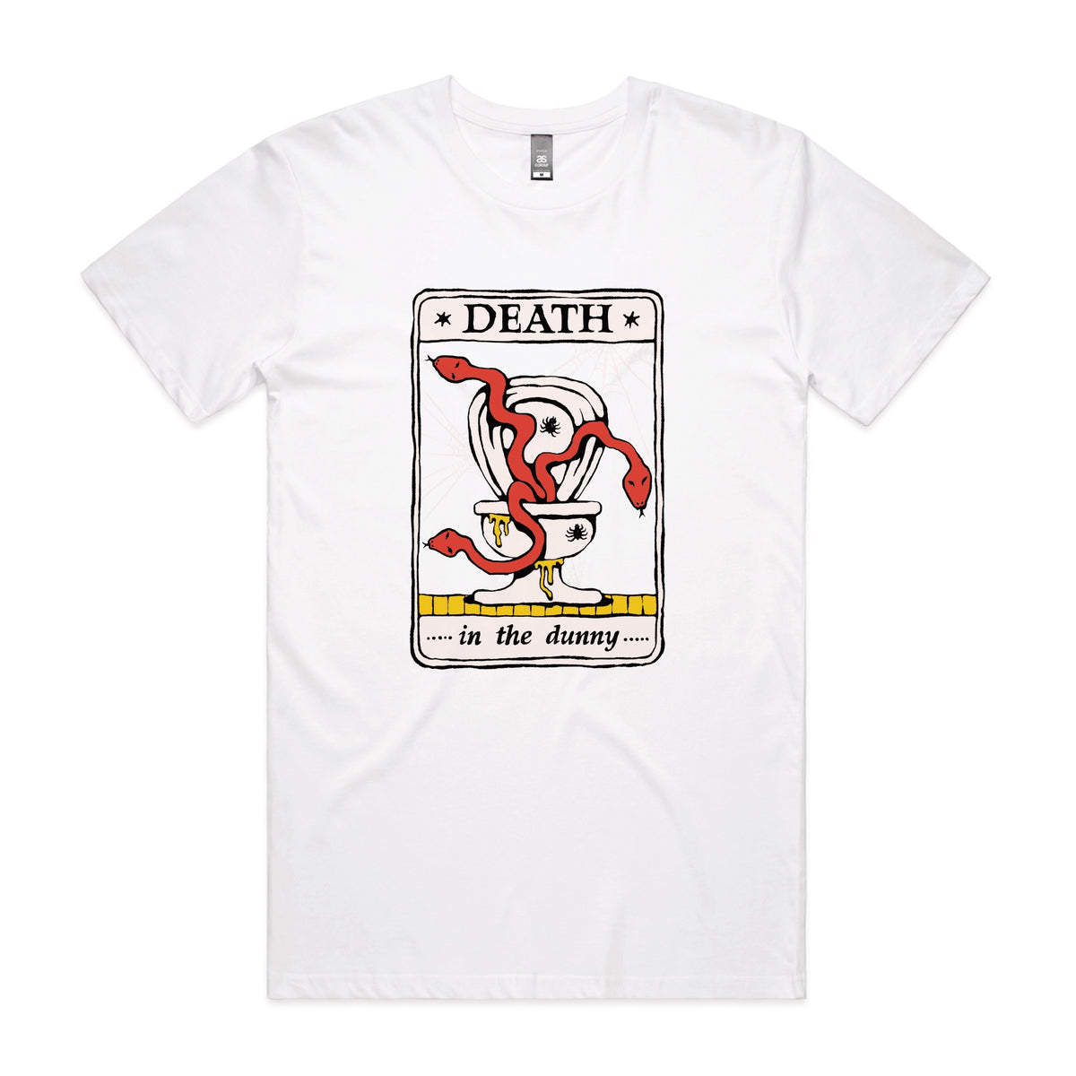 White unisex t-shirt with Death Tarot graphic by Lonely Kids Club