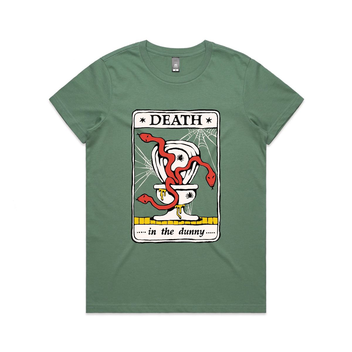 Sage fitted womens t-shirt with Death Tarot graphic by Lonely Kids Club