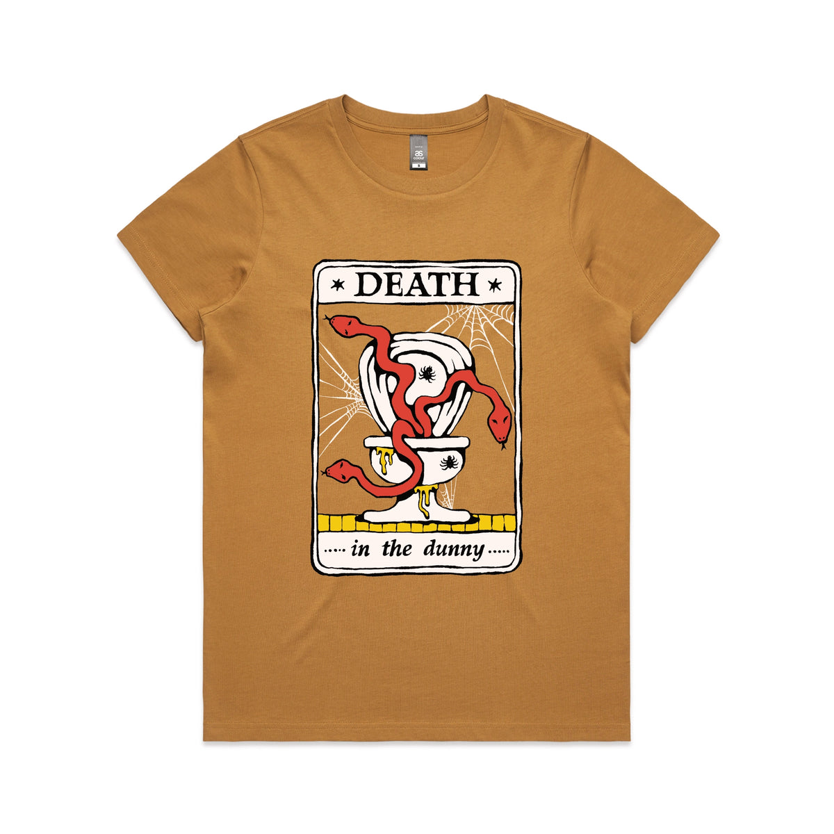 Camel fitted womens t-shirt with Death Tarot graphic by Lonely Kids Club