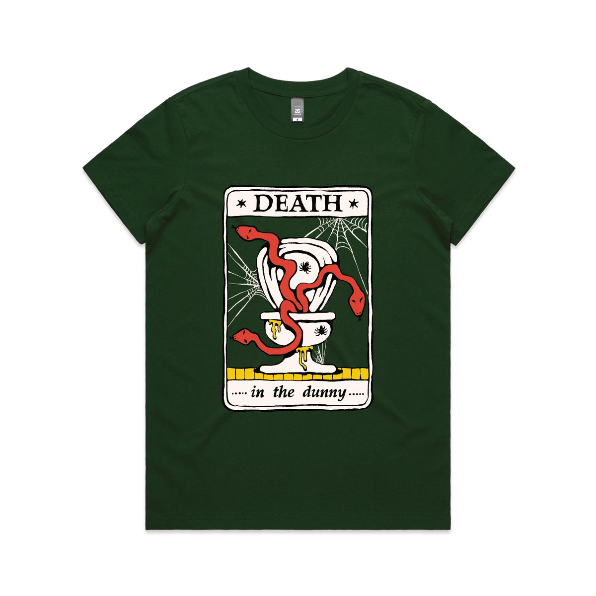 Forest Green fitted womens t-shirt with Death Tarot graphic by Lonely Kids Club