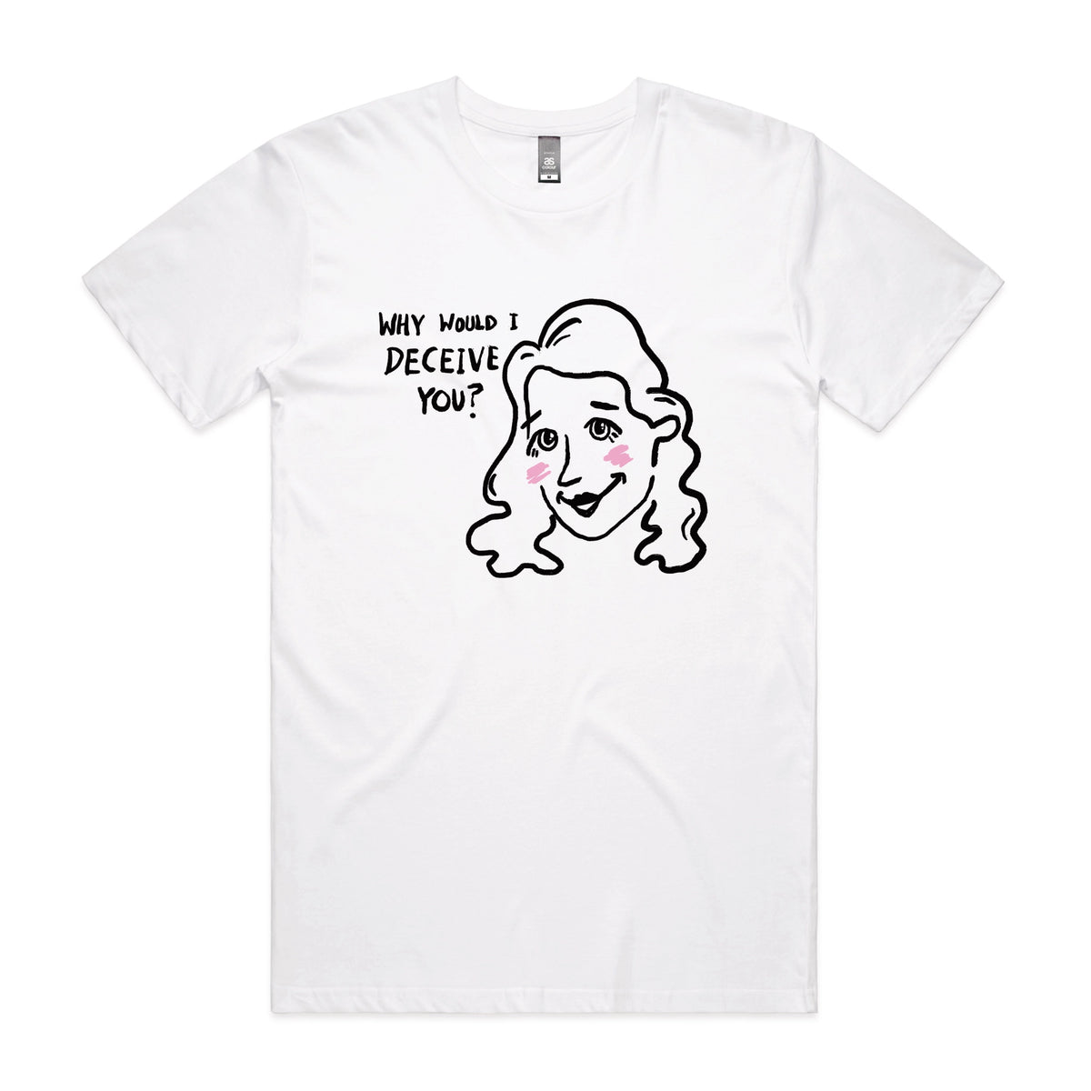 White unisex t-shirt with Deceive You graphic by Lonely Kids Club