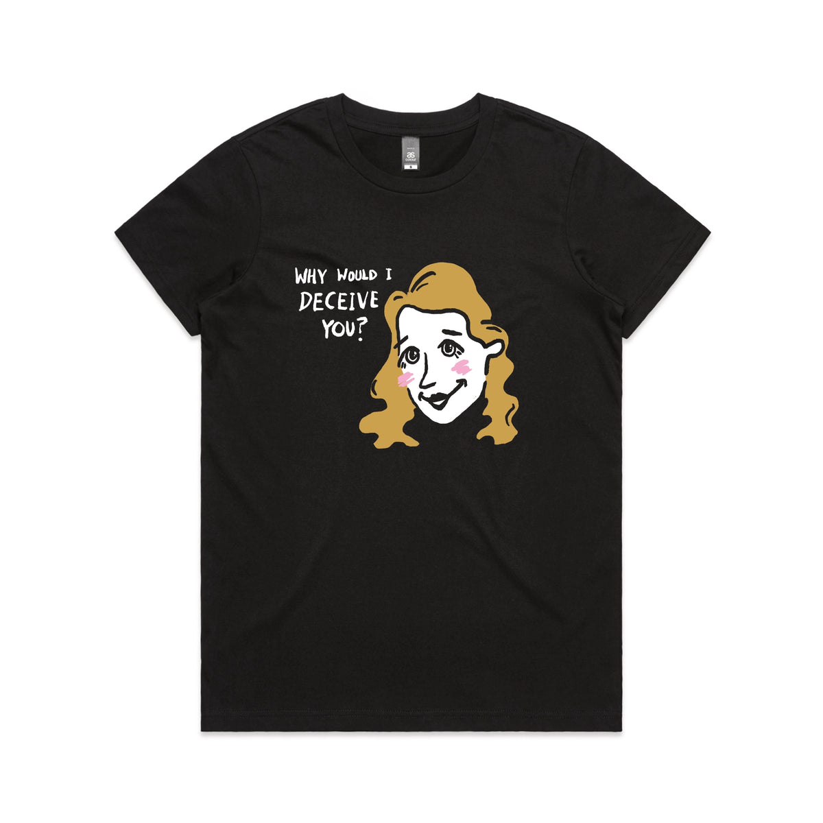 Black fitted womens t-shirt with Deceive You graphic by Lonely Kids Club