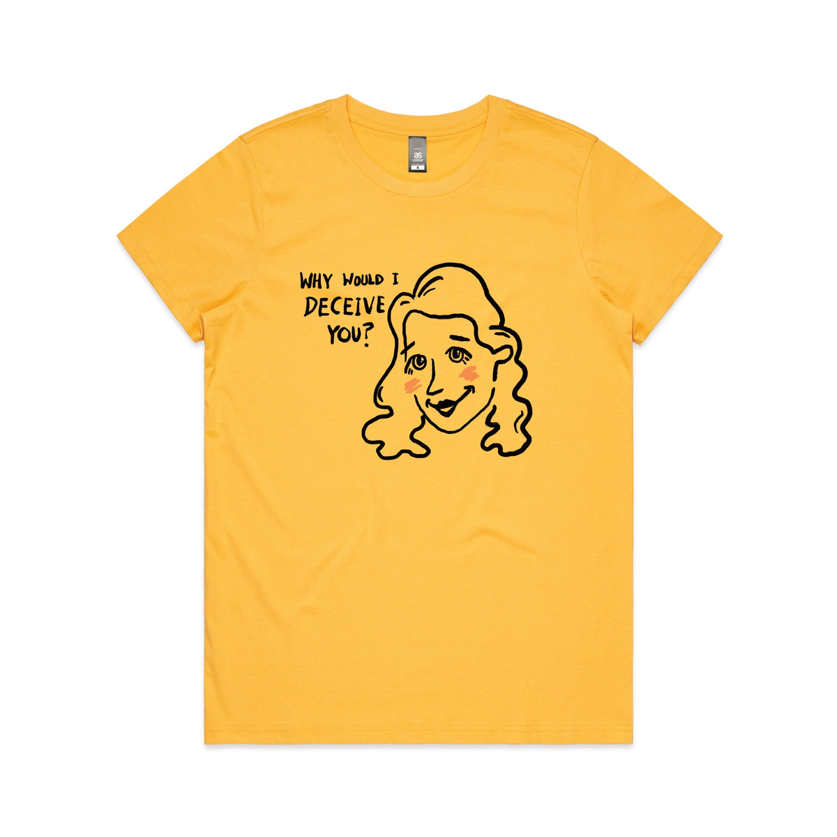 Yellow fitted womens t-shirt with Deceive You graphic by Lonely Kids Club