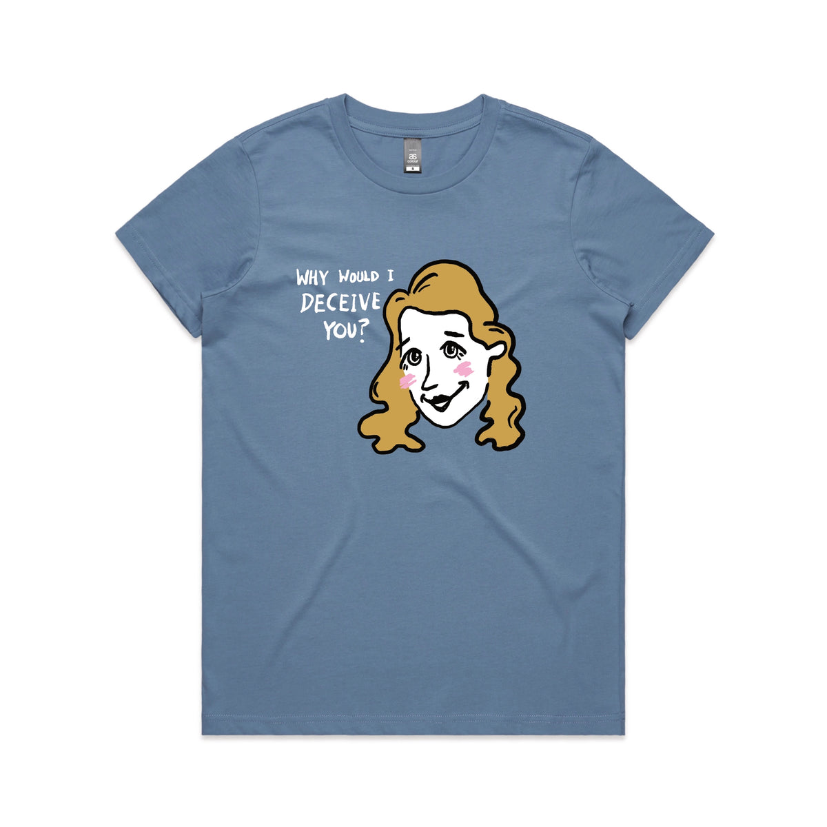 Carolina Blue fitted womens t-shirt with Deceive You graphic by Lonely Kids Club