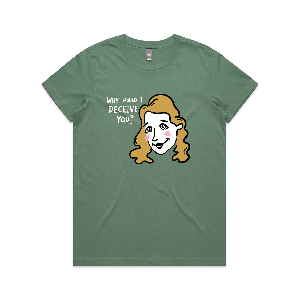 Sage fitted womens t-shirt with Deceive You graphic by Lonely Kids Club
