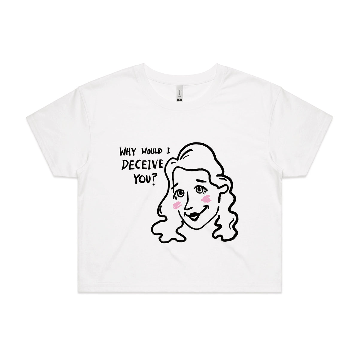 White crop top with Deceive You graphic by Lonely Kids Club