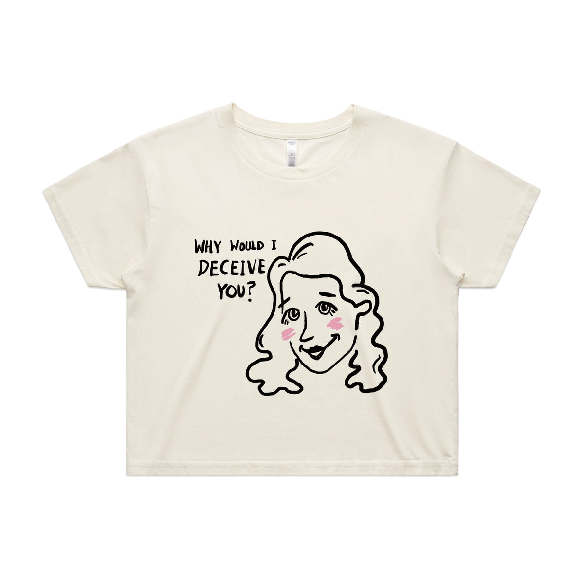 Ecru crop top with Deceive You graphic by Lonely Kids Club