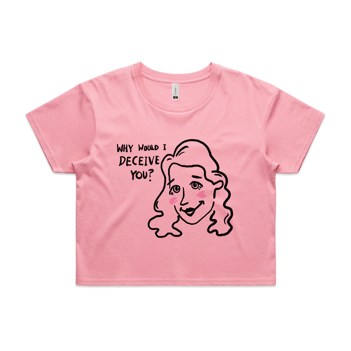 Bubblegum crop top with Deceive You graphic by Lonely Kids Club