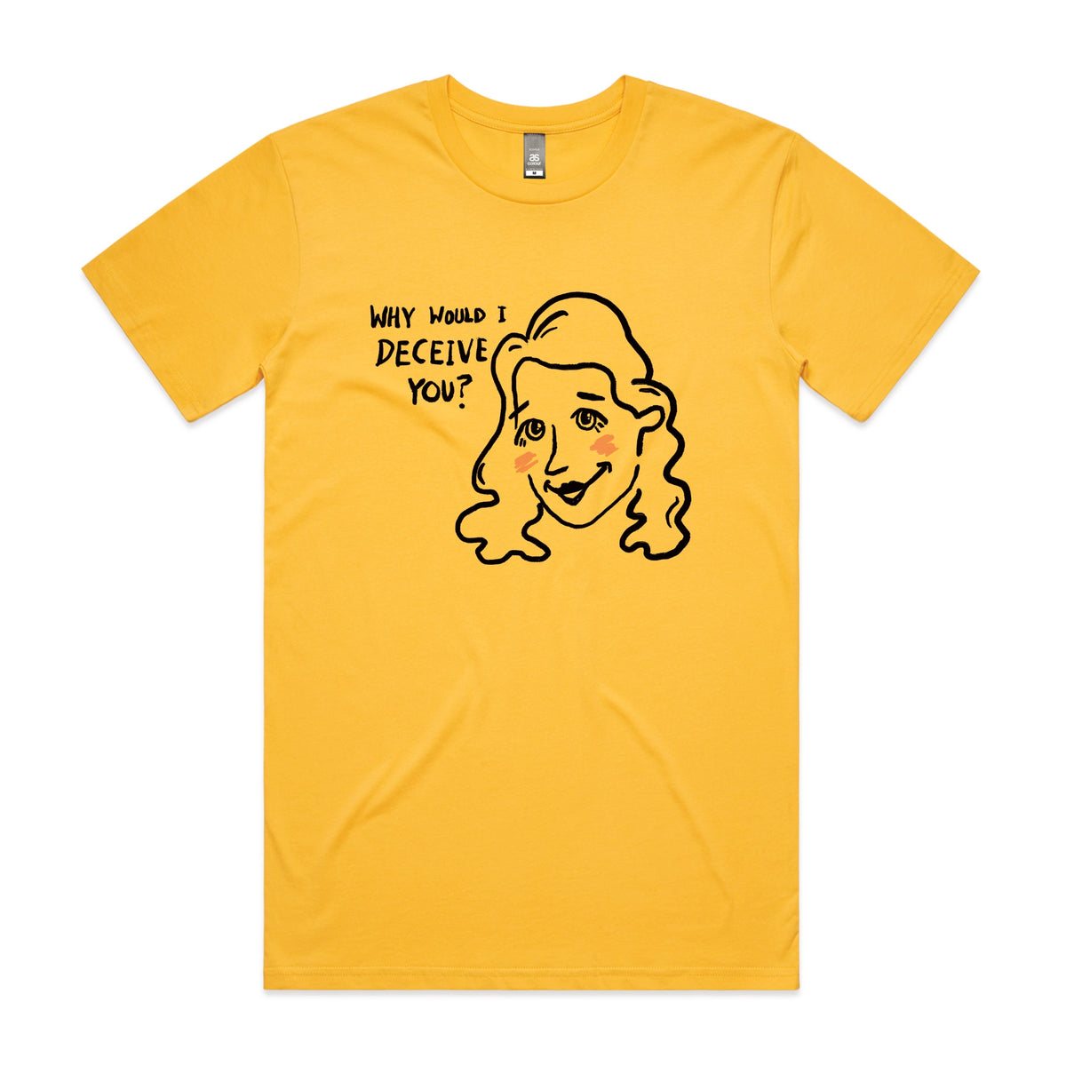 Yellow unisex t-shirt with Deceive You graphic by Lonely Kids Club