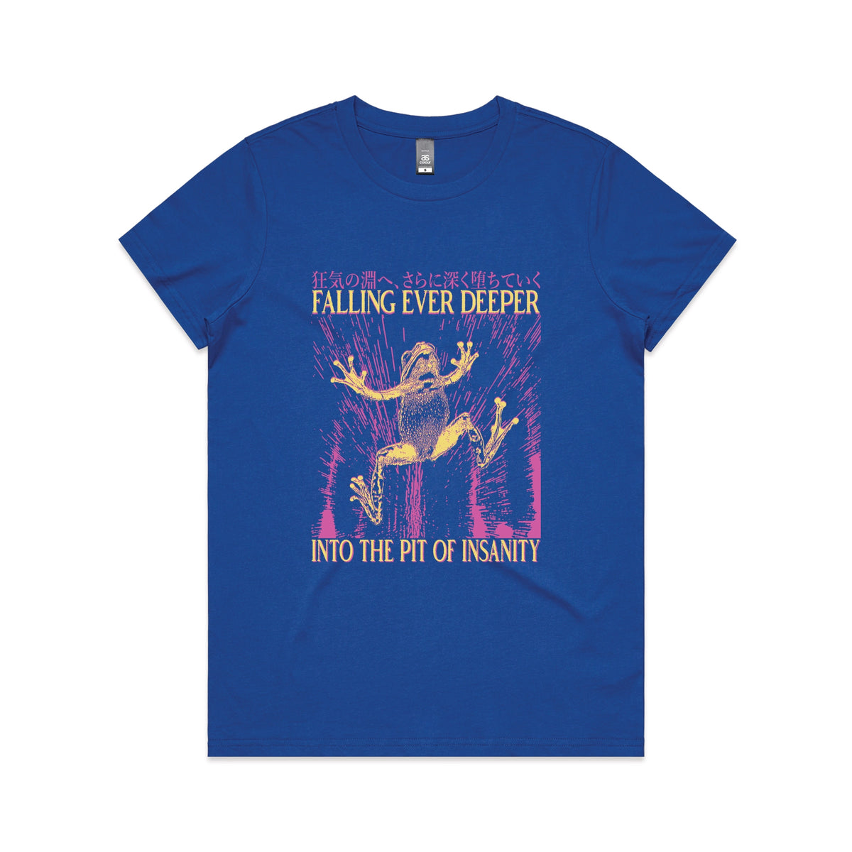 Royal Blue fitted womens t-shirt with Falling Ever Deeper graphic by Lonely Kids Club