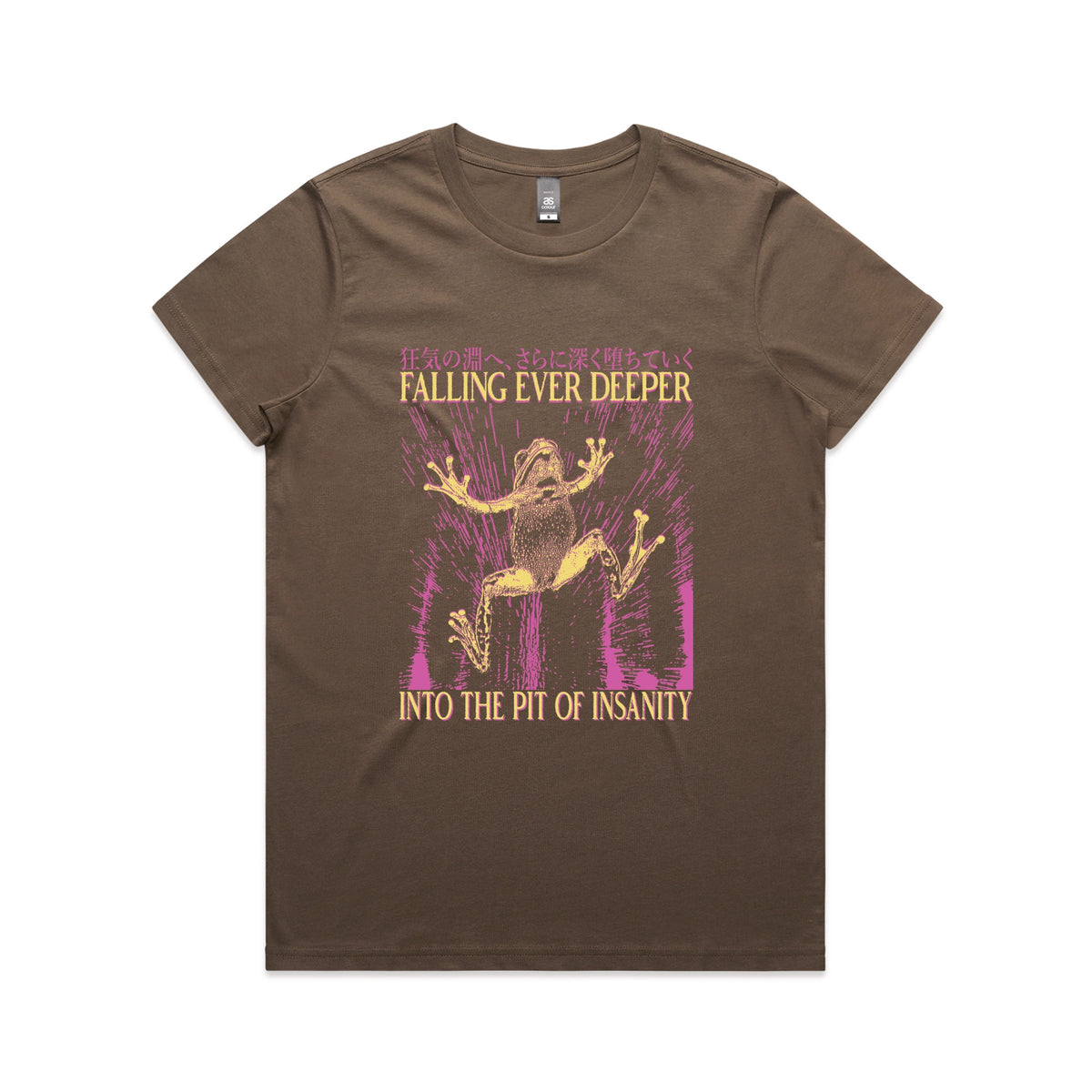 Walnut fitted womens t-shirt with Falling Ever Deeper graphic by Lonely Kids Club