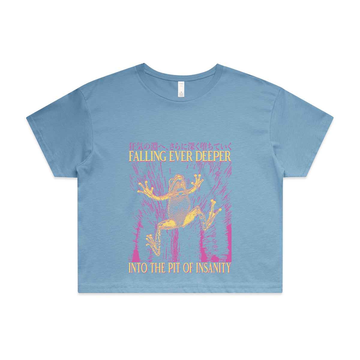 Carolina Blue crop top with Falling Ever Deeper graphic by Lonely Kids Club