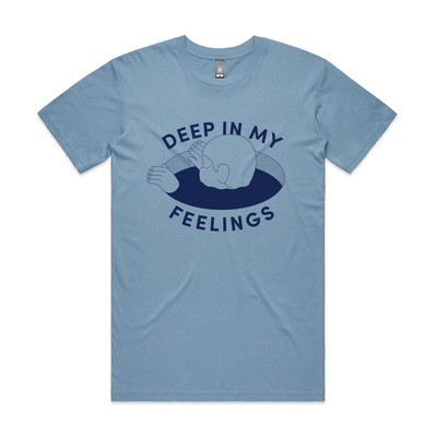 Deep In My Feelings Tee by Lonely Kids Club. All clothing from our T-shirts to our shorts and hoodies are ethically made, and printed packed and shipped from Sydney.