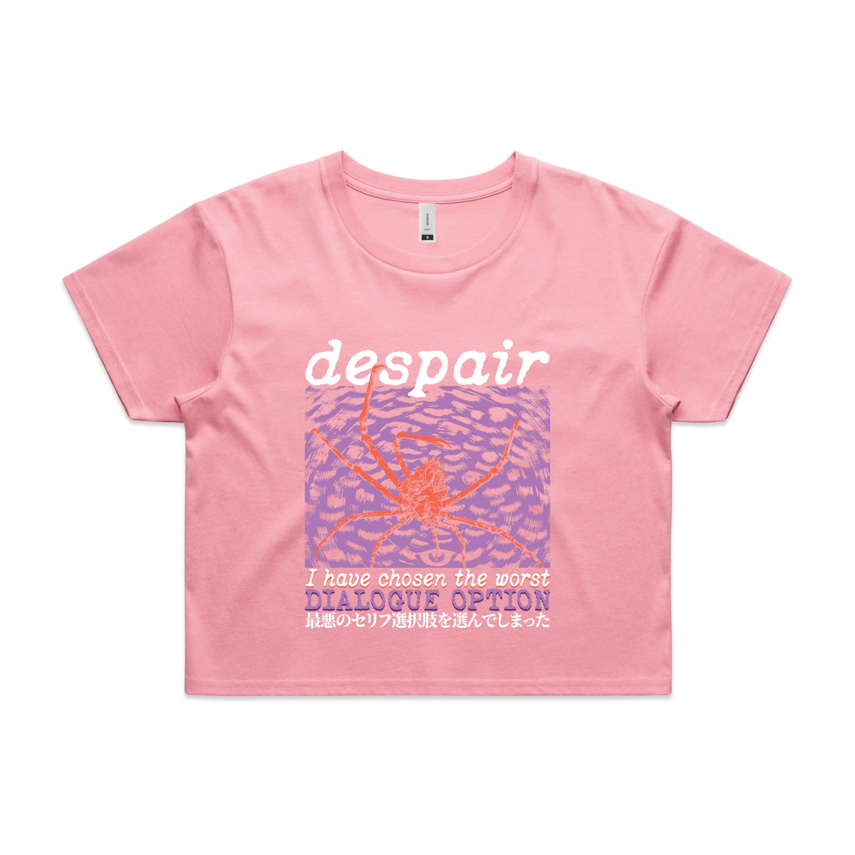Bubblegum crop top with Despair graphic by Lonely Kids Club