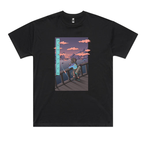 Tassie Devil Explorer Tee by Lonely Kids Club. All clothing from our T-shirts to our shorts and hoodies are ethically made, and printed packed and shipped from Sydney.
