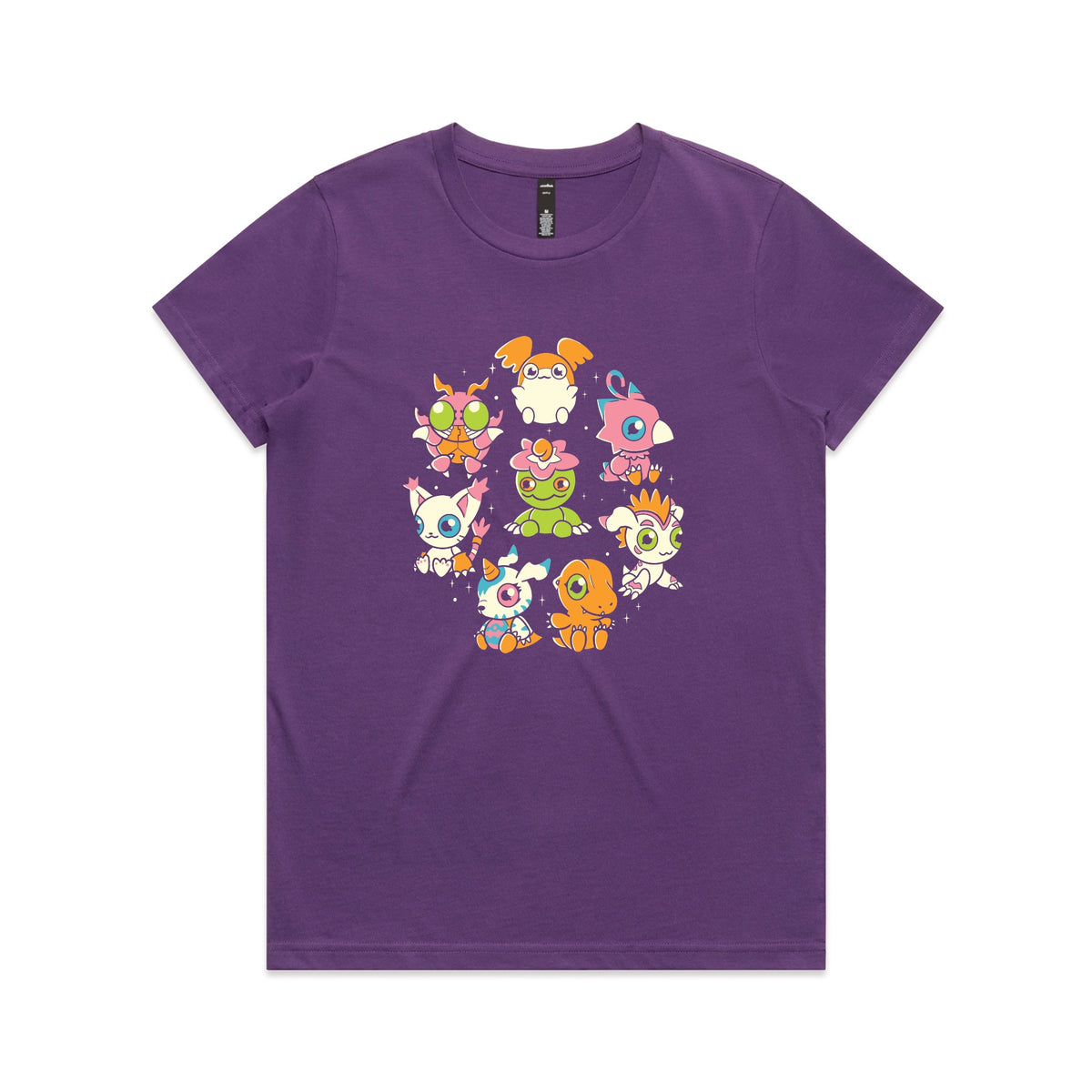 Purple fitted womens t-shirt with Digicute graphic by Lonely Kids Club