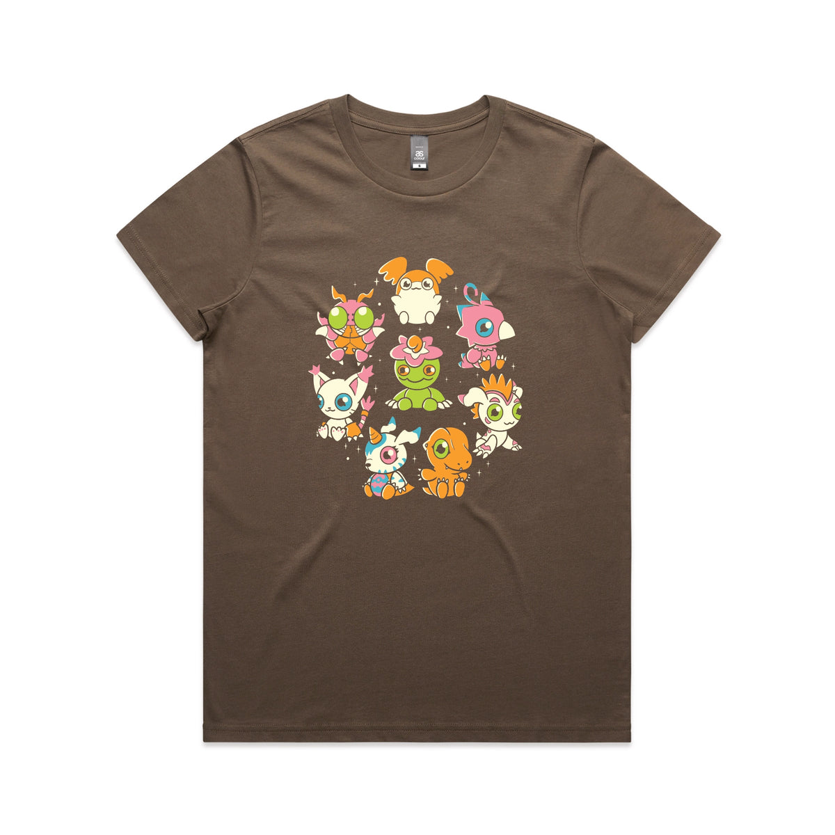 Walnut fitted womens t-shirt with Digicute graphic by Lonely Kids Club