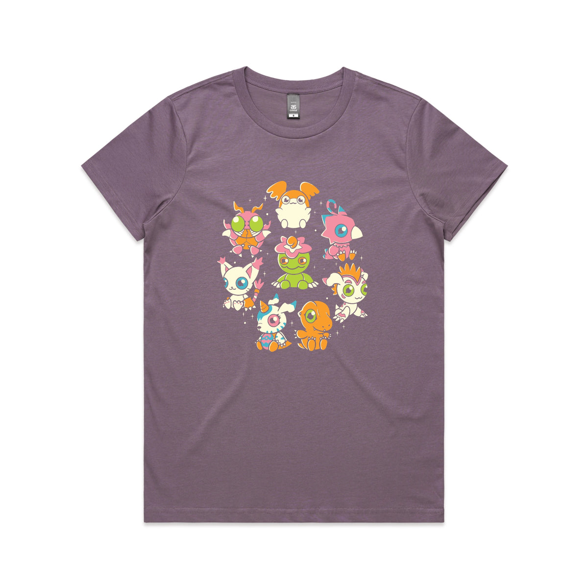 Mauve fitted womens t-shirt with Digicute graphic by Lonely Kids Club