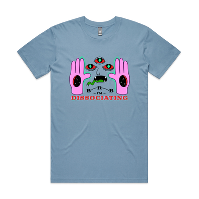 Dissociating Tee by Lonely Kids Club. All clothing from our T-shirts to our shorts and hoodies are ethically made, and printed packed and shipped from Sydney.