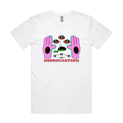 Dissociating Tee by Lonely Kids Club. All clothing from our T-shirts to our shorts and hoodies are ethically made, and printed packed and shipped from Sydney.