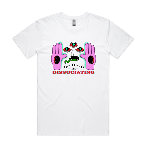 Dissociating Tee by Lonely Kids Club. All clothing from our T-shirts to our shorts and hoodies are ethically made, and printed packed and shipped from Sydney.