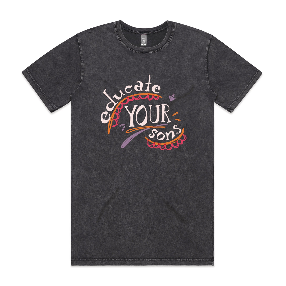 Acid Wash unisex t-shirt with Educate Your Sons graphic by Lonely Kids Club