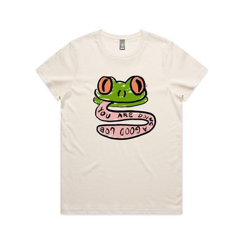 Encouraging Frog Tee by Lonely Kids Club. All clothing from our T-shirts to our shorts and hoodies are ethically made, and printed packed and shipped from Sydney.