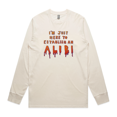 Establish An Alibi Tee by Lonely Kids Club. All clothing from our T-shirts to our shorts and hoodies are ethically made, and printed packed and shipped from Sydney.