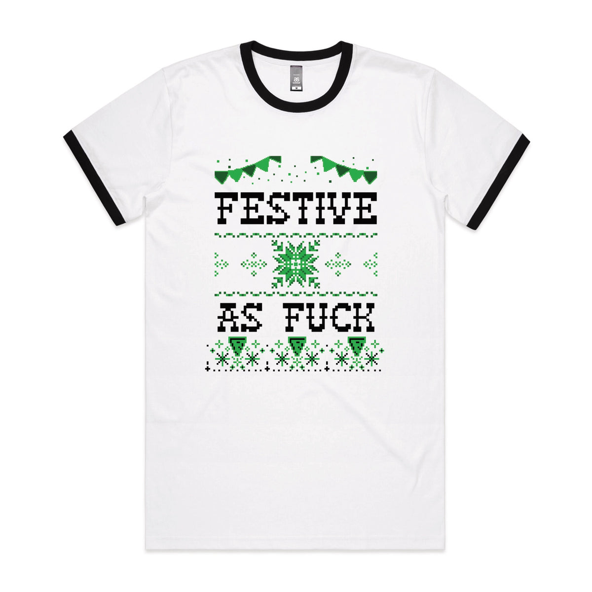Black/White Ringer unisex t-shirt with Festive As Fuck graphic by Lonely Kids Club