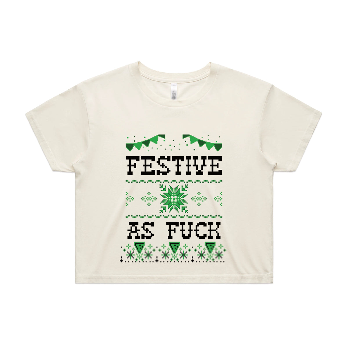 Ecru crop top with Festive As Fuck graphic by Lonely Kids Club
