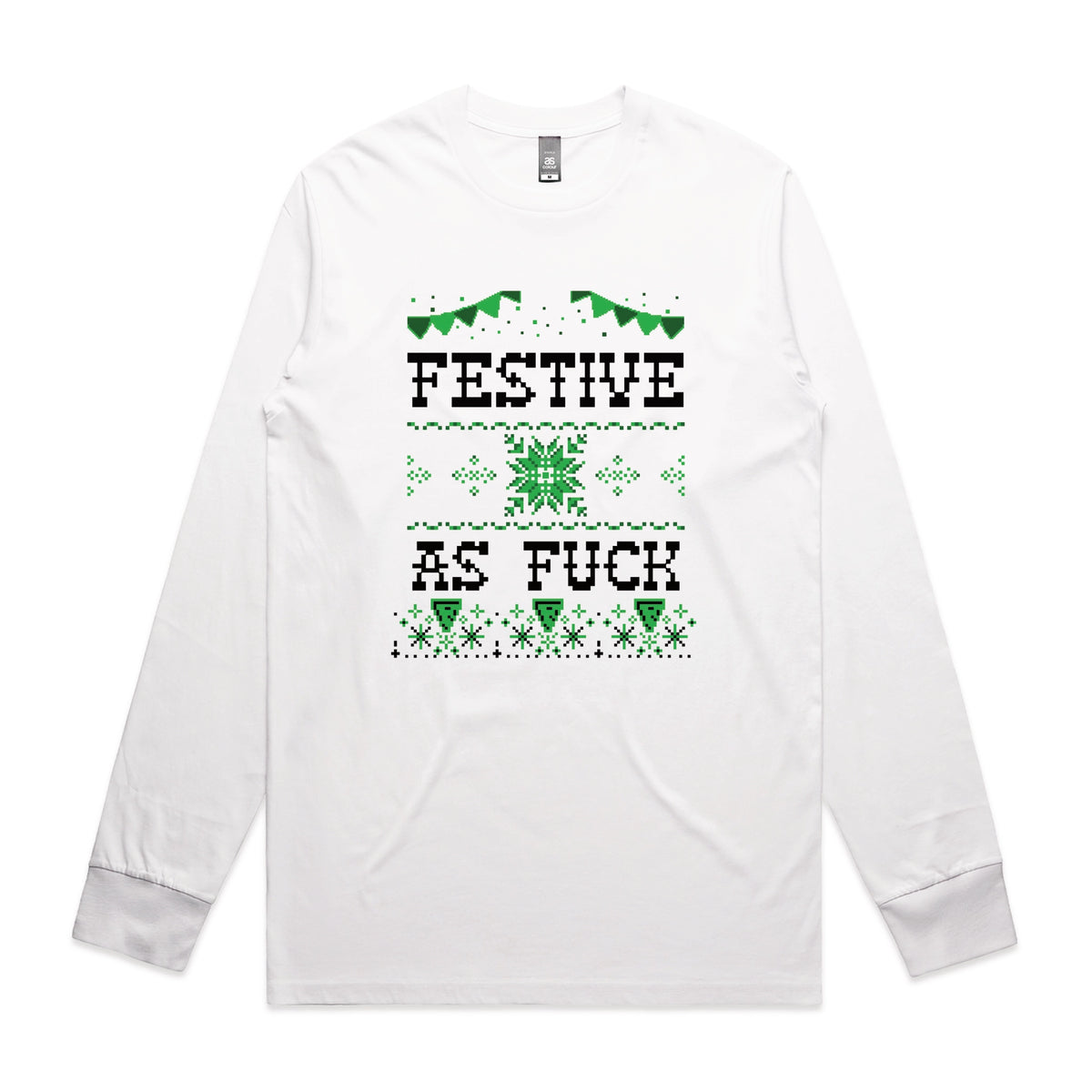 White long sleeve t-shirt with Festive As Fuck graphic by Lonely Kids Club