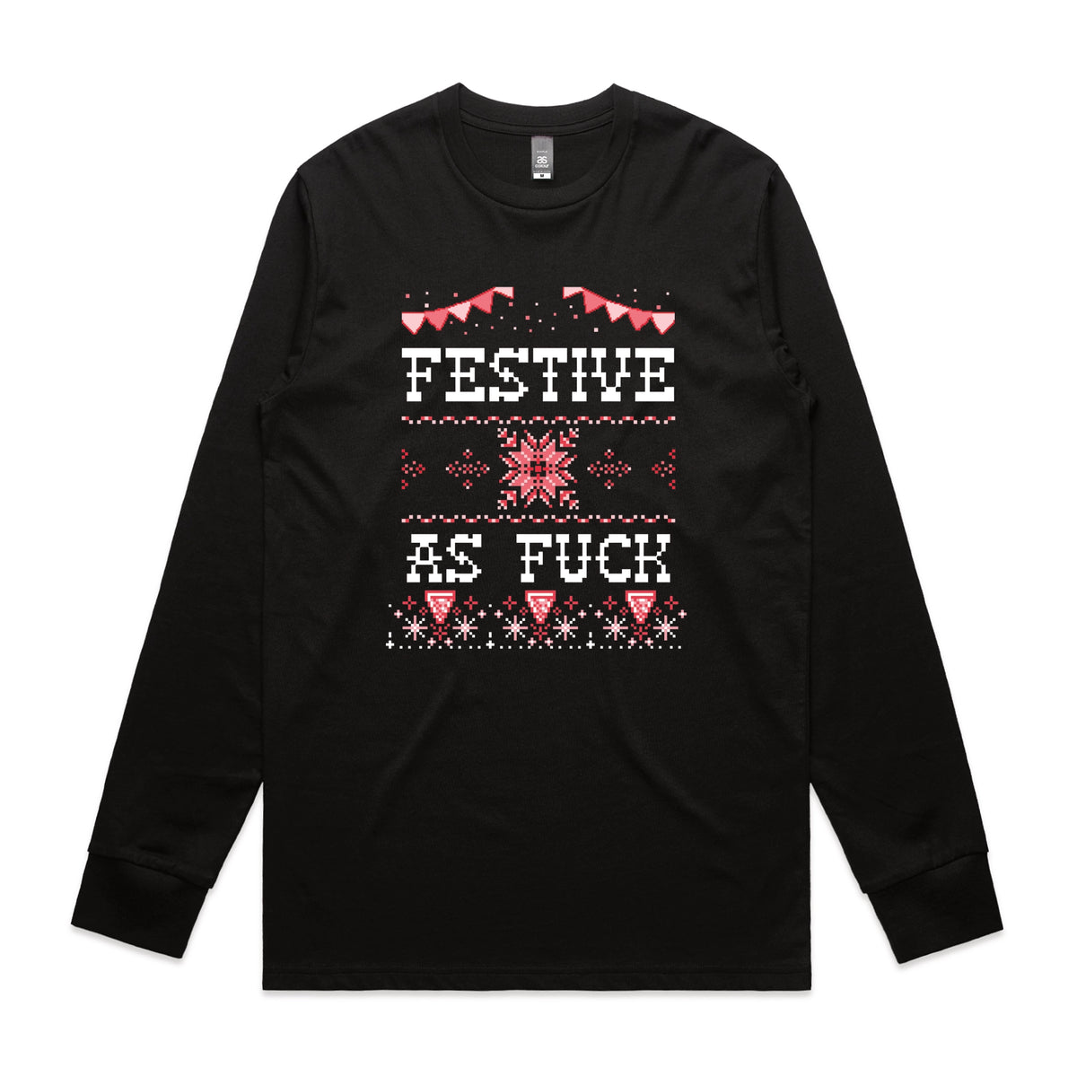 Black long sleeve t-shirt with Festive As Fuck graphic by Lonely Kids Club
