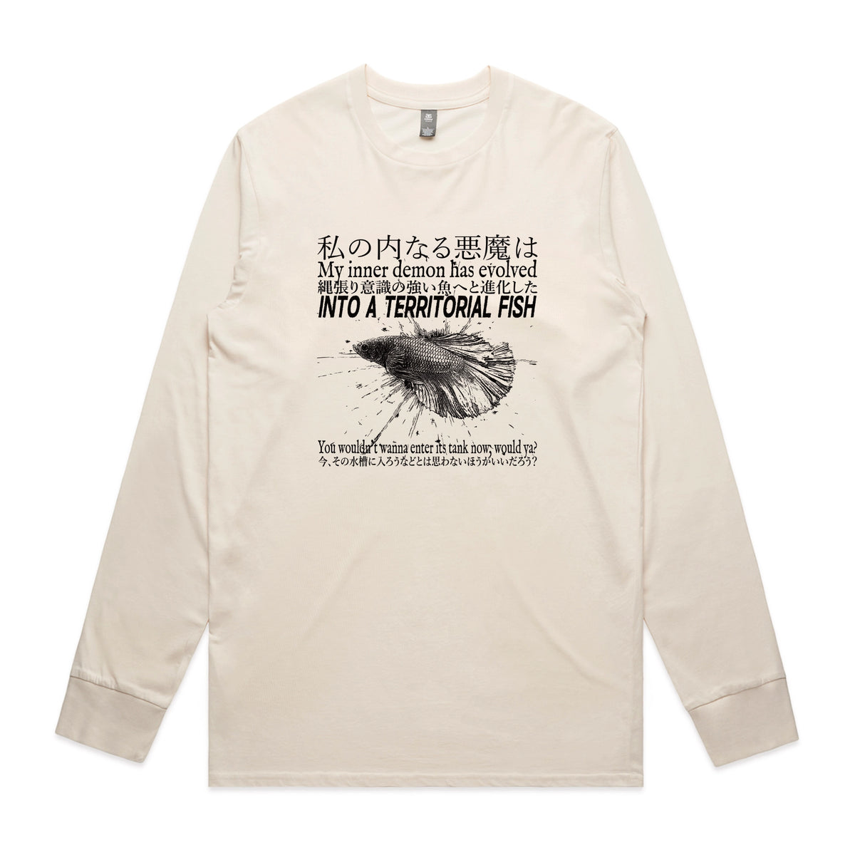 Ecru long sleeve t-shirt with Territorial Fish graphic by Lonely Kids Club