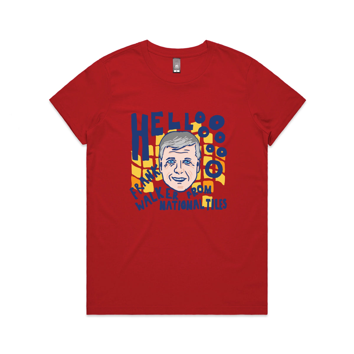 Red fitted womens t-shirt with Frank Walker graphic by Lonely Kids Club