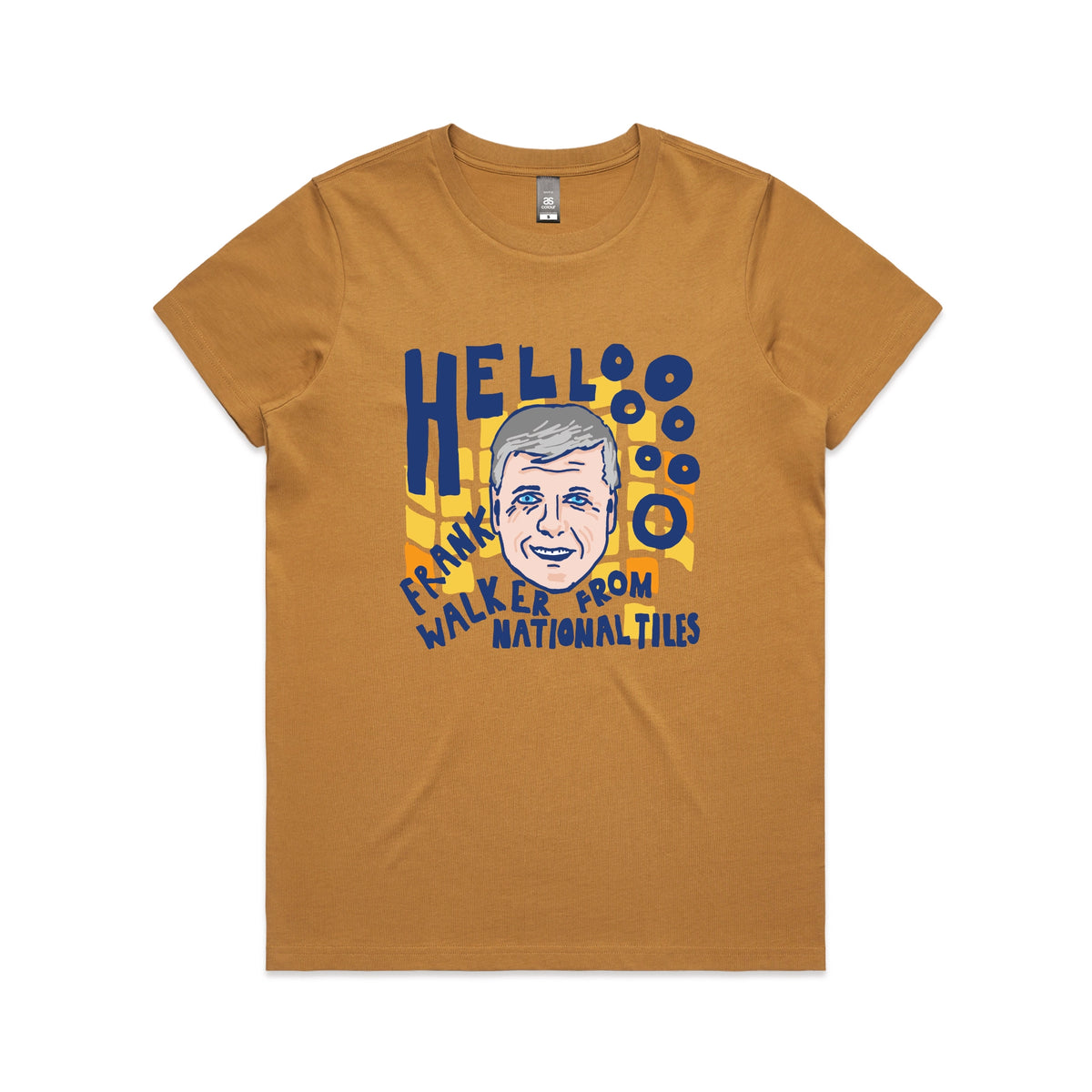 Camel fitted womens t-shirt with Frank Walker graphic by Lonely Kids Club