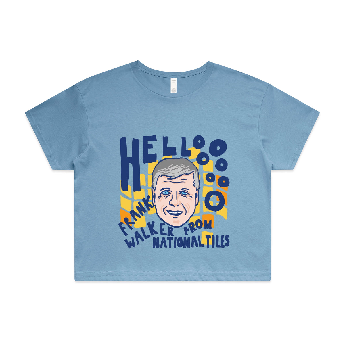 Carolina Blue crop top with Frank Walker graphic by Lonely Kids Club