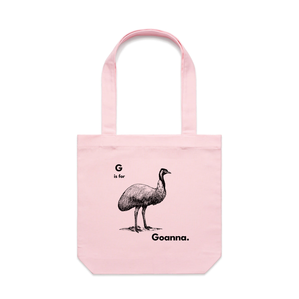 Pink carrie tote with G Is For Goanna Tote graphic by Lonely Kids Club