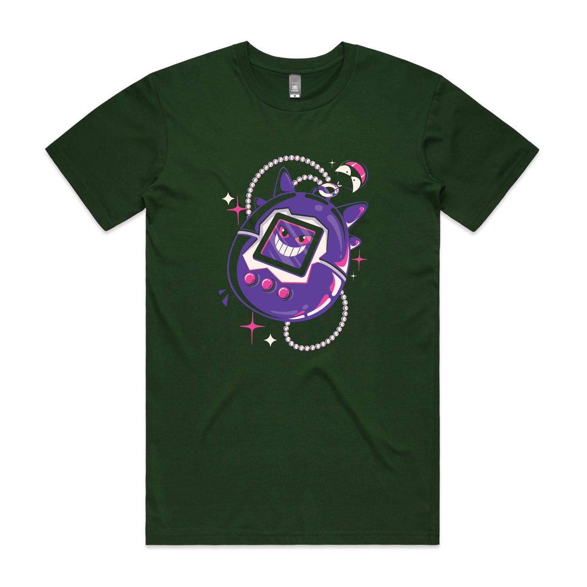 Forest Green unisex t-shirt with Ghostigotchi graphic by Lonely Kids Club