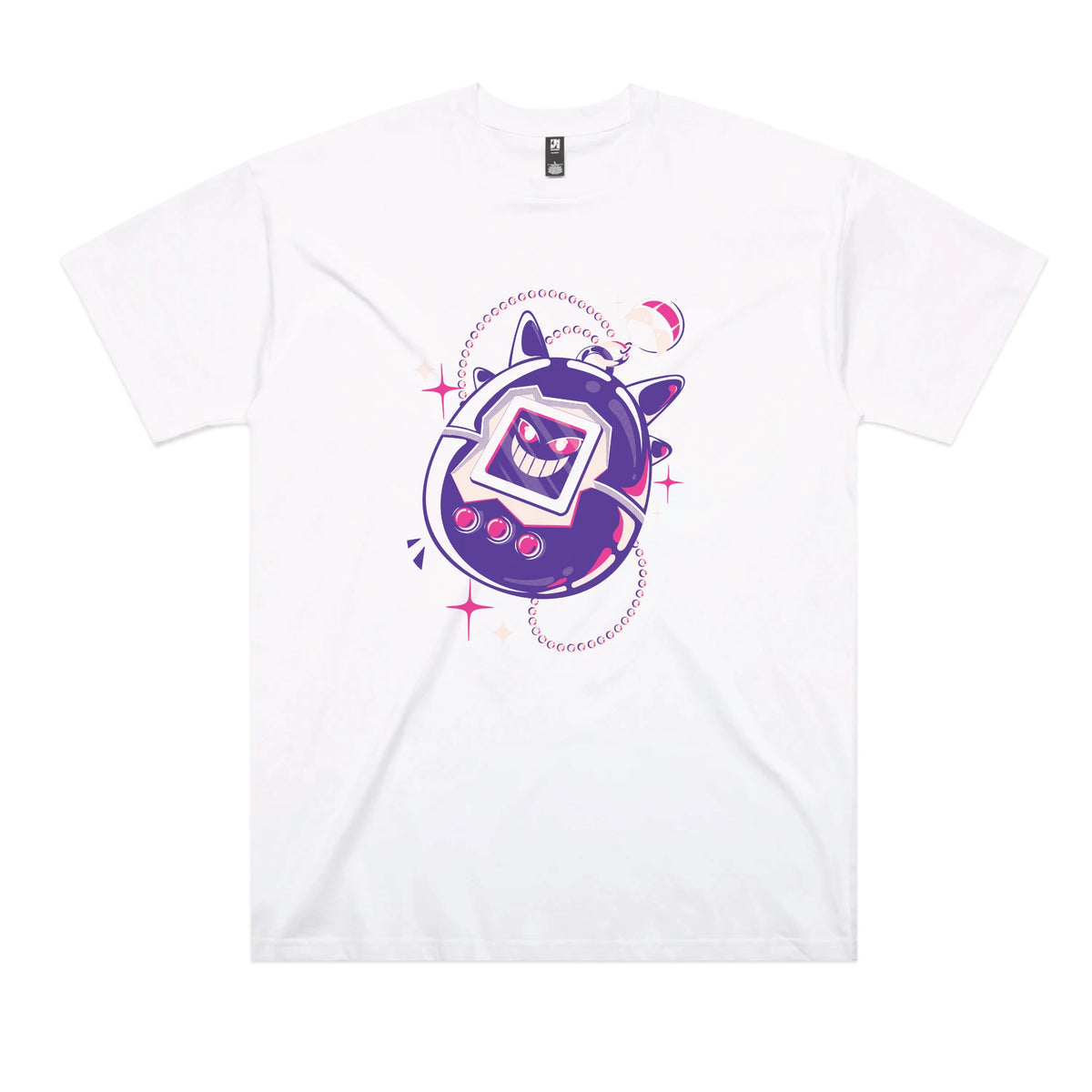 White oversized t-shirt with Ghostigotchi graphic by Lonely Kids Club