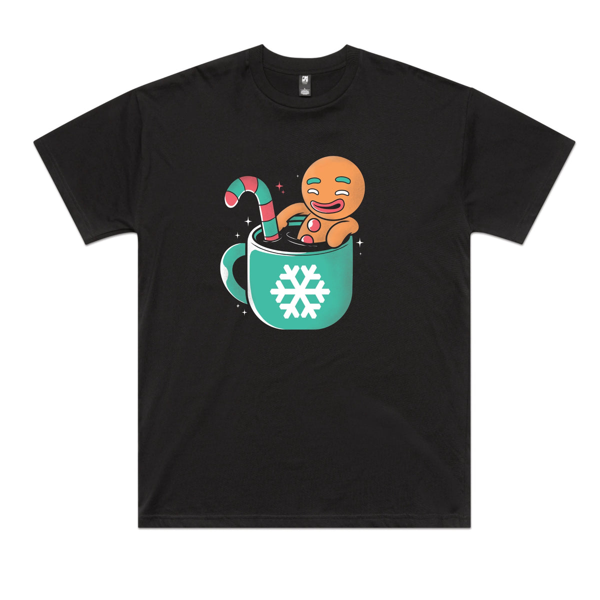 Black oversized t-shirt with Gingerbread Cocoa graphic by Lonely Kids Club