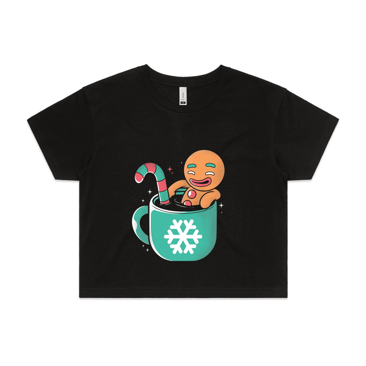 Black crop top with Gingerbread Cocoa graphic by Lonely Kids Club