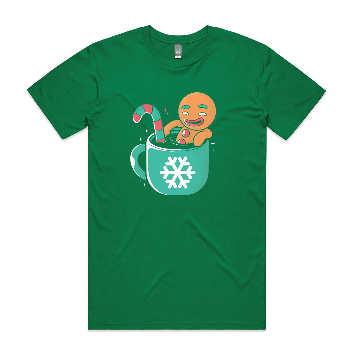 Green unisex t-shirt with Gingerbread Cocoa graphic by Lonely Kids Club