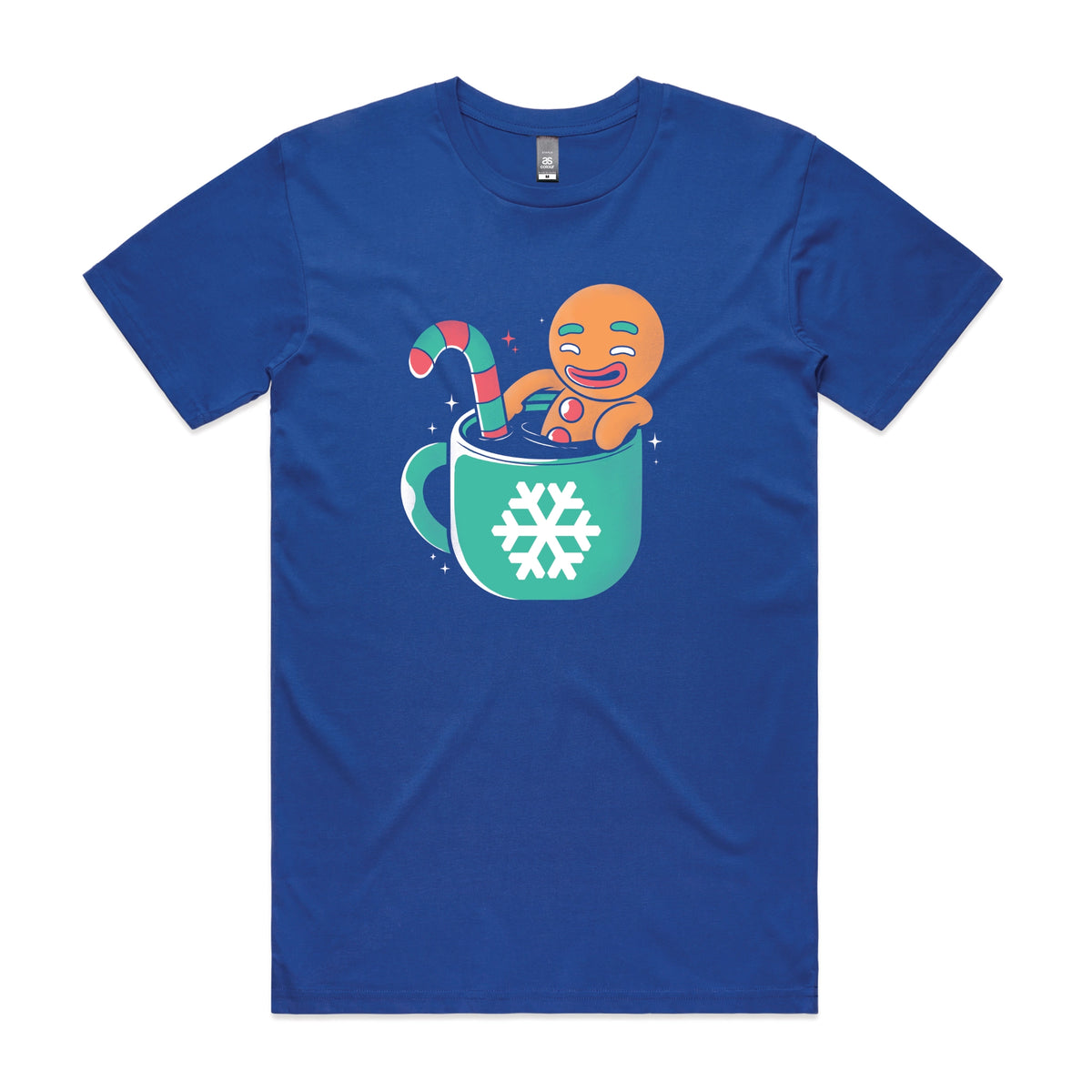 Royal Blue unisex t-shirt with Gingerbread Cocoa graphic by Lonely Kids Club