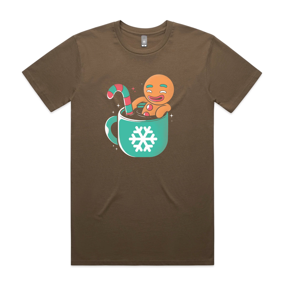 Walnut unisex t-shirt with Gingerbread Cocoa graphic by Lonely Kids Club