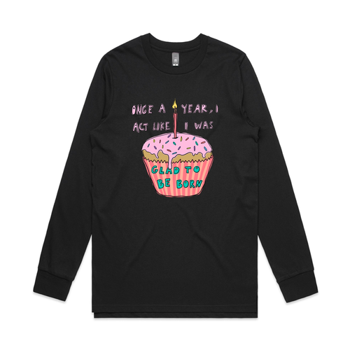 Glad To Be Born Tee by Lonely Kids Club. All clothing from our T-shirts to our shorts and hoodies are ethically made, and printed packed and shipped from Sydney.